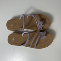 Schmetterlings-Sandalen für Damen aus PU-Leder mit Strass, elastischem Riemen, Slingback, flach, rutschfest, breite Passform, Strand- und Freizeitsandalen