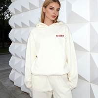 Ensemble sweat à capuche et pantalon de survêtement en molleton de coton blanc épais 460 GSM personnalisé pour femme, respirant, avec impression en relief, style décontracté