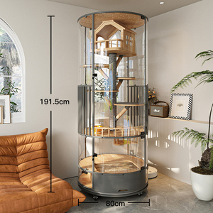Plataforma de Juego Multinivel con Paneles de Vidrio Templado, Condo con Entrada, Anti-Escape, Villa de Madera Sólida para Gatos de Interior - Product Image 3