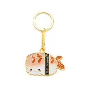 Wholesale Custom Cute Gold Cartoon Sashimi Sushi Shaped Children's Zinc Alloy Doll Key Chain Personalize