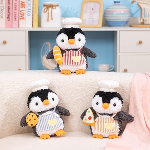 Peluche <span class=keywords><strong>Pingouin</strong></span> Chef en Velours Rose Exquis, Série Pâtisserie, avec Chapeau et Tablier, Motifs Pain, Biscuit, <span class=keywords><strong>Pizza</strong></span>, Jouet en Peluche, Vente en Gros, Fabrication OEM ODM Personnalisée - Product Image 1