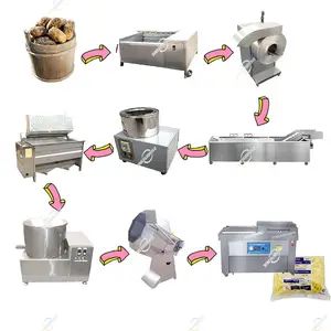 Industrial French Fries Processing Equipment Peeler Washing Cutting Potato Blanching Flavoring Frying Machine