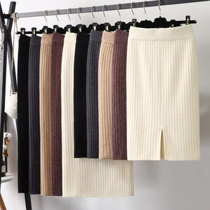 60-80CM Elastis Band Wanita Rok Musim Gugur Musim Dingin Hangat Rajutan Lurus Rok Bergaris Bergaris Mid-Rok Panjang - Product Image 2