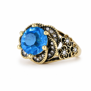 Anello retrò con pietra blu a forma di rosa, gioiello da donna dal design elegante per l'uso quotidiano - Product Image 6
