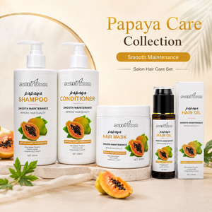 Ensemble de soins capillaires à l'extrait de <span class=keywords><strong>papaye</strong></span> biologique naturel 4 en 1 Shampoing lissant Après-shampoing <span class=keywords><strong>Masque</strong></span> capillaire et kit de traitement à l'huile essentielle - Product Image 4