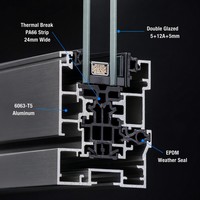 Jendela Lipat Aluminium Alloy Heavy Duty Horizontal Bifold Multi-Panel Akordeon Komersial Villa Bukaan Besar Kaca Ganda
