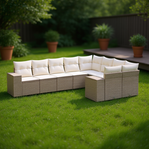 Conjunto de Sofás de Jardín de Ratán Beige, 6 Plazas, Muebles de Exterior Resistentes a la Intemperie, Diseño Contemporáneo - Product Image 2