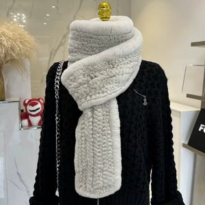 Bufanda de Piel de Conejo Rex Blanca de Lujo para Mujer, Bufanda de Piel Genuina Cálida para Invierno, Bufanda Larga de Felpa Suave, Venta al por Mayor - Product Image 5