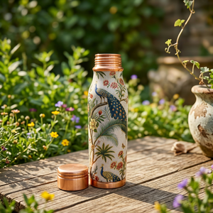 Botella de Agua Moderna de Cobre Puro con Diseño Contorneado y Estampado Floral de Pavo Real, Ecológica, a Prueba de Fugas, Apta para Líquidos Calientes, para el Hogar - Product Image 2