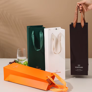 Op maat gemaakte luxe bruine handvat-wijnzak van papier voor wijnflessen met uw eigen logo - Product Image 4