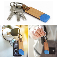 Porte-clés en bois et résine Bleu Marine : Anneau porte-clés ambiance plage estivale - Accessoire de sac en bois thème océan