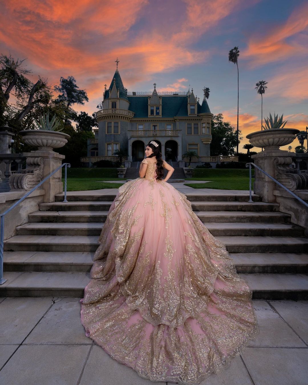 strapless open back dress Princesa PR30197 10 / Hot Pink/Gold main image 0