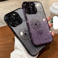 Pissenlit Strass Bijoux Couverture Souple Femme Fille Paillettes Téléphone étui pour iphone 15 14 Pro Max Plus 11 13 12 Cas X XS Max Xr