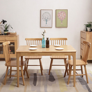 Juego de mesa y sillas de comedor nórdico de madera maciza, 4 piezas, rectangular, duradero, para comedor - Product Image 1