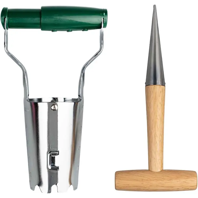 Maceta de bombilla con marca de profundidad, herramienta de jardín Dibber manual, herramienta de maceta de semillas con marca de profundidad, dispensador de semillas de 11 "para plantar acero