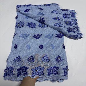 Tissu en dentelle brodée au laser de haute qualité, broderie florale violette, tissu pour robe avec strass, tissu haut de gamme pour vêtements féminins - Product Image 5