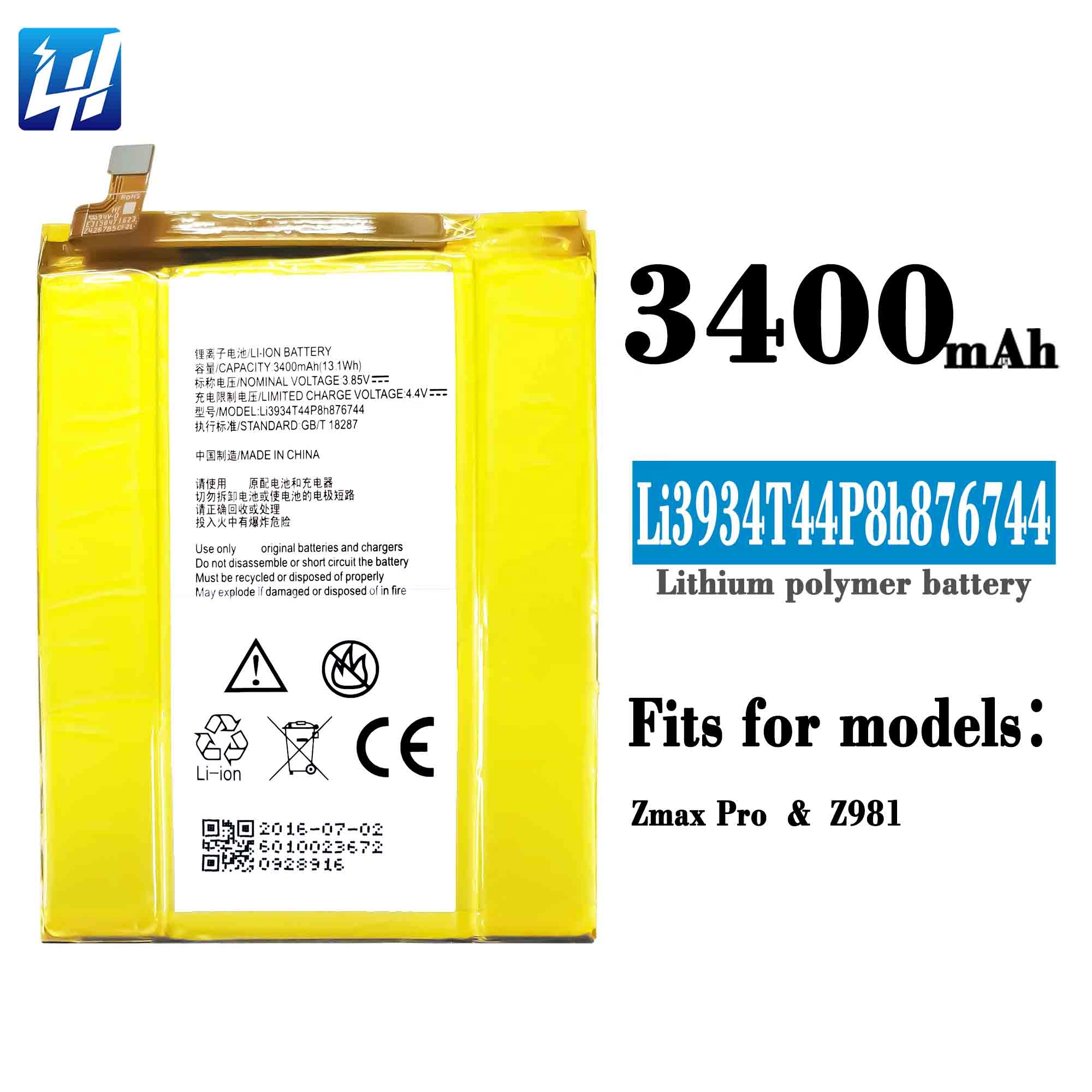 Li3934t44p8h876744 3.85V 3400mah Battery for ZTE Grand X Max 2