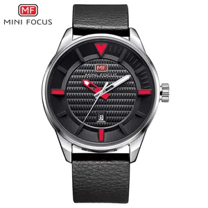 MINI FOCUS MF0026G 인기 맞춤형 로고 남성 쿼츠 시계 최신 정품 가죽 스트랩 방수 날짜 표시 간단한 캐주얼 시계