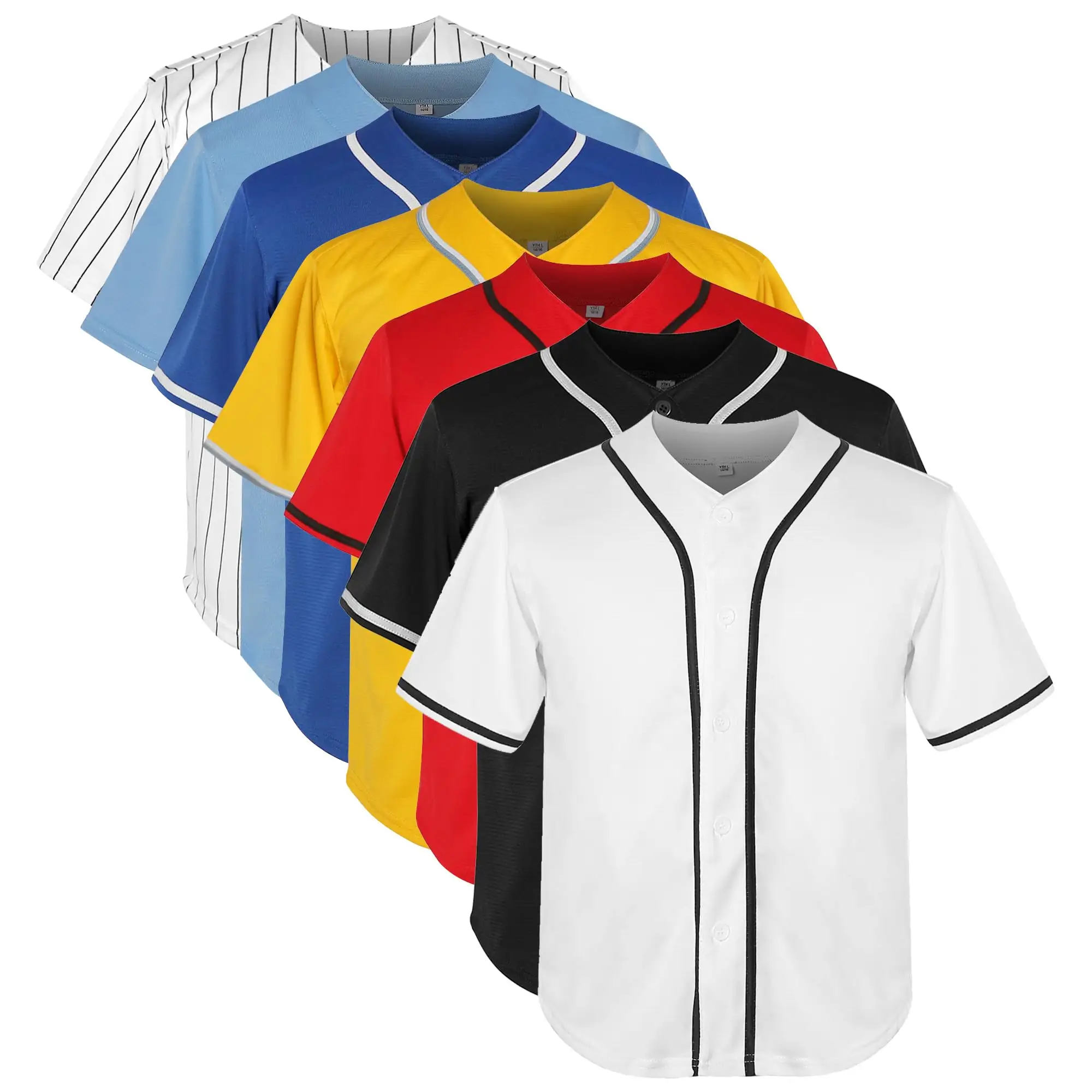 Camisa de beisebol para meninos em branco, camiseta com botões, hip hop, moda esportiva, camisas para meninas de 5 a 18 anos