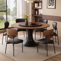 Table à manger 6 places en pierre frittée de luxe léger, avec support rotatif et pliable, pieds en métal, design écologique pour hôtels et restaurants