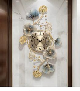 Ginkgo Leaf <b>Decoration</b> <b>Wall</b> Metal <b>Wall</b> <b>Clocks</b> for Home Living Room Luxury <b>Wall</b> <b>Decor</b> 3D Arts Hanging <b>Clock</b> - Product Image 4