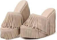 Sandales compensées en daim à franges pour femmes, talon haut 15 cm, mules à plateforme, sandales bohèmes d'été, tailles personnalisées 34-50, usine OEM ODM