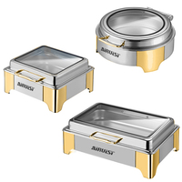 AIRUISI Chauffe-plats pour buffet en acier inoxydable de luxe Chauffe-plats électrique Équipement de restauration Finition dorée