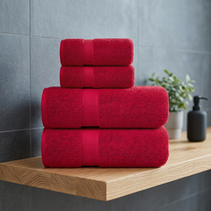 Ensemble de serviettes de bain de luxe épaisses rouges écologiques en coton biologique 100 % coton, absorbantes et douces - Product Image 1