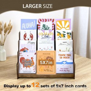 Wooden Multi Layer Display Rack 4 Layers <b>Desktop</b> <b>Shelf</b> For Bookstore Greeting Card Storage - Product Image 4