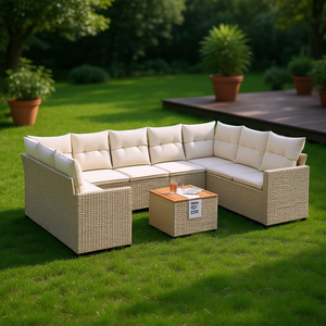 Ensemble de canapés de jardin en rotin beige 6 places, mobilier d'extérieur résistant aux intempéries, design contemporain - Product Image 2