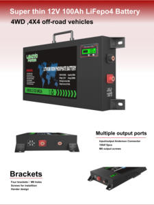 Ультратонкие литиевые батареи 12 В 100ah 110ah 120ah 125ah 130ah, тонкая батарея LiFePO4 для внедорожных кемпингов 4x4 4WD - Product Image 5