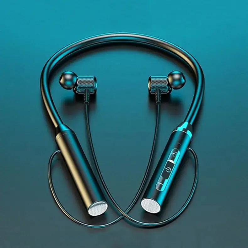 Auriculares inalámbricos Bluetooth para colgar en el cuello, deportes binaural en la oreja, colgar en el cuello, batería de larga duración, banda para el cuello