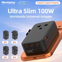Adaptateur de voyage universel Worldplug multi-ports à charge rapide ultra-mince GaN 100W USB, adaptateur de prise universelle internationale