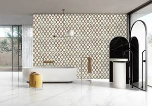 Moderno Mosaico in Vetro Dorato e Marmo per Pareti del Bagno, per Hotel o Decorazione Domestica - Product Image 2