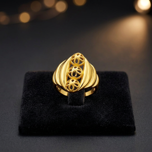 <b>Gold</b> Floral <b>Cocktail</b> <b>Ring</b> Unisex Luxury Twisted Pattern Wedding Everyday Wear Jewelry with Natural Stone - Product Image 3
