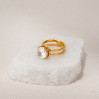 Nouvelle bague vintage unique ovale en zircon français double cercle automne Dazan 2027 HOT en acier inoxydable plaqué or 18 carats PVD pour femme