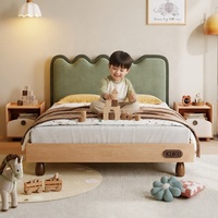 KUKU Französisches Massivholz-Kinderbett aus Esche, Umweltfreundliches Einzelbett mit Leder, Moderne Schlafzimmermöbel für Jungen und Mädchen