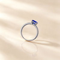 Nouvelle bague en argent S925 cultivée en laboratoire, rectangulaire 4 * 6 mm, bleu sucre, au style polyvalent, simple et tendance