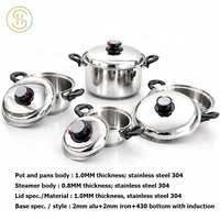Batterie de cuisine chirurgicale en acier inoxydable 304 batterie de cuisine sans graisse sans eau à induction 16pcs ensemble de casseroles et poêles à large bord roulé