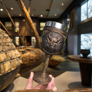 Vintage kupalar boynuz kupa WJA53 Viking içme Taza Viking creed çelik ve reçine 3d ordu bira kupası kadeh Viking Chalice - Product Image 5
