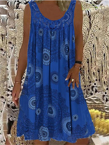 Europe et États-Unis Chemise à poches sans manches T-shirt Robe imprimée Robes décontractées sans manches - Product Image 5