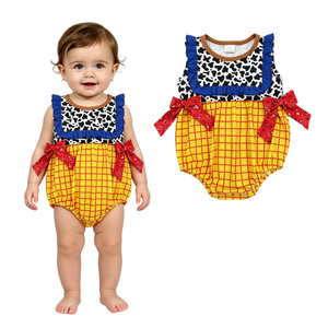 Venta al por Mayor de Monos de Verano para Bebés Recién Nacidas, sin Mangas, con Estampado de Vaca Amarilla a Cuadros, Lindos Monos de Burbuja para Bebés - Product Image 1