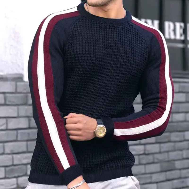 Odoodem Mens Áo Len Cộng Với Kích Thước Sọc Dệt Kim Áo Len Giản Dị Crew Cổ Dài Tay Áo Cashmere Áo Len Mens