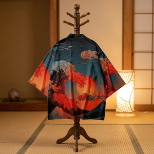 Kimono traditionnel pour hommes et femmes, <span class=keywords><strong>Yukata</strong></span>, imprimé vagues de Kanagawa et soleil rouge, cardigan japonais, cosplay, Haori, vêtements de samouraï, cape - Product Image 6