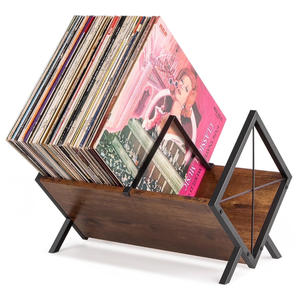 Étagère de rangement vintage en bois réglable à un niveau pour disques vinyles, albums, magazines, livres et dossiers - Product Image 1