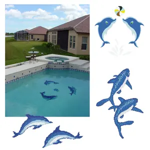 Decoración de mosaico arte mural de cerámica azul mosaico para piscina delfín para piscina