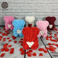 TC 25cm 40cm Ours en mousse PE personnalisé avec fleurs artificielles en forme de cœur, roses, décorations de mariage, cadeaux Saint-Valentin et Fête des Mères, ours en roses Teddy