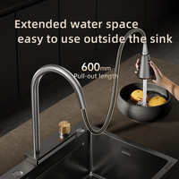 Robinet de cuisine moderne à poignée unique, rotatif, à montage sur pont, avec douchette extractible, noyau de valve en céramique, acier inoxydable brossé, monotrou