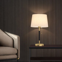 Lámpara de Mesa Moderna Nórdica de Lujo, Totalmente en Latón, Ajustable, con Pantalla de Tela Simple y Flexible, para Dormitorio o Hotel