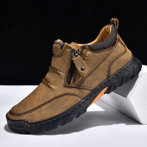 Mid <b>Top</b> Shoes Men Side Zipper Men Leather Shoes Wear-resistant <b>Walking</b> Shoes Thick Non-slip Outsole Fit For Outdoor Hiking - Product Image 3